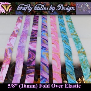 FOE Ribbon - Marble - 5/8" 16mm - Printed Fold Over Elastic by Yard for Mask Extenders, Hair Ties, Bracelets, Headbands, Trim
