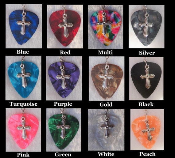 Cross Necklace, Christian Guitar Pick Jewelry, Tibetan Silver