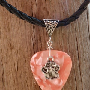 Paw Print Necklace, Animal Lover Guitar Pick Jewelry,Triangle Silver Bail, Custom Color & Size, Gift Pet Lover, Dog, Cat image 2
