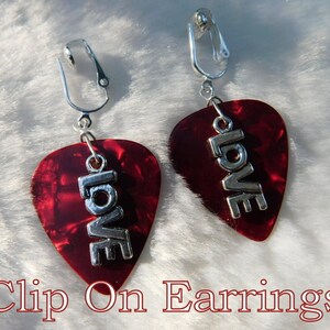 Love Earrings, Sweetheart Guitar Pick Jewelry, Choice 12 Colors, Pierced or Clip On, Bridesmaid Gift, Valentine's Day USA image 8