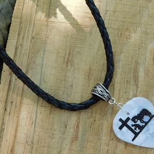 Cowboy Church Necklace, Christian Guitar Pick Jewelry, Braid Bail, Choice Color & Size, Praying Cowboy Horse Kneeling at Cross image 9