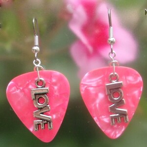 Love Earrings, Sweetheart Guitar Pick Jewelry, Choice 12 Colors, Pierced or Clip On, Bridesmaid Gift, Valentine's Day USA image 3