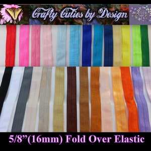 FOE Ribbon - Solid Color - 5/8" 16mm - Printed Fold Over Elastic by Yard for Mask Extenders, Hair Ties, Bracelets, Headbands, Trim
