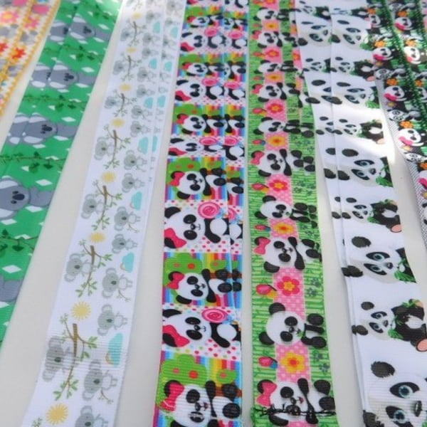 3 Yards - Koalas & Pandas - Grosgrain Ribbon - Your Choice Style - Single Sided 7/8", 1"