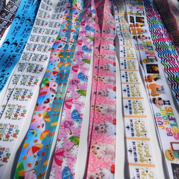 3 Yards Love Sassy Fun, Love to Moon Back, TGIF, Jesus Loves Me, Queen Bee, Selfie- Grosgrain Ribbon - Your Choice Style - Single Sided 1"