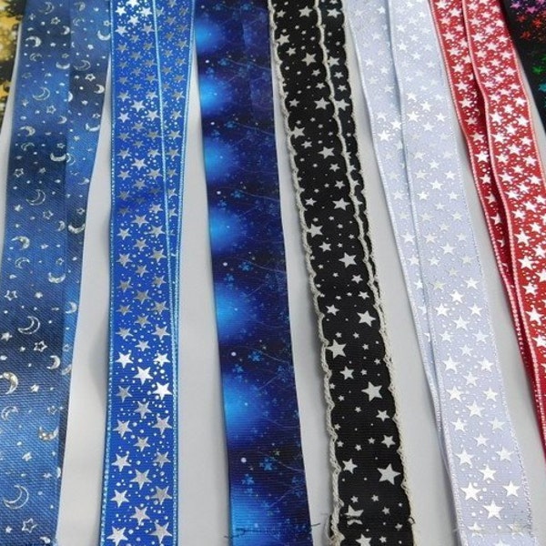 3 Yards - Stars Silver Gold Foil - Grosgrain Ribbon - Your Choice Style - Single Sided 1"