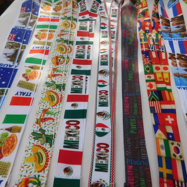 3 Yards - Australia Italy Mexico Russia - World Flags - Grosgrain Ribbon - Your Choice Style - Single Sided 7/8", 1"