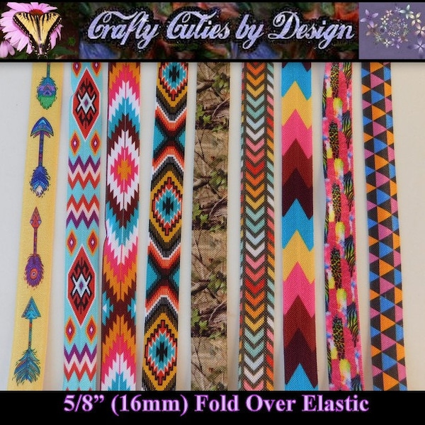 FOE Ribbon - Southwest #2 - 5/8" 16mm - Printed Fold Over Elastic by Yard for Mask Extenders, Hair Ties, Bracelets, Headbands, Trim