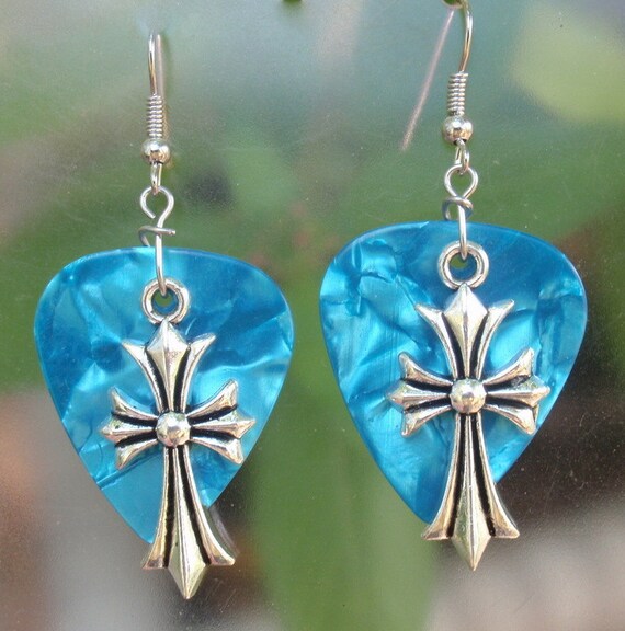 Large Cross Earrings Christian Faith Guitar Pick Jewelry Choice of 12 Colors Crucifix Pierced or Clip on USA Etsy New Zealand