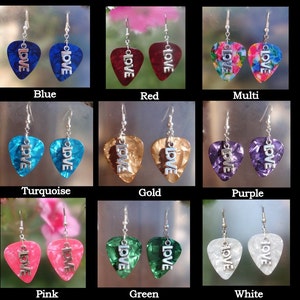 Love Earrings, Sweetheart Guitar Pick Jewelry, Choice 12 Colors, Pierced or Clip On, Bridesmaid Gift, Valentine's Day USA image 9