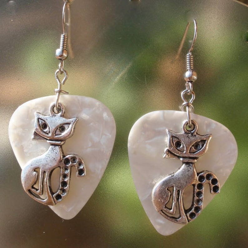 Sitting Kitty Earrings Feline Guitar Pick Jewelry Choice 12 - Etsy