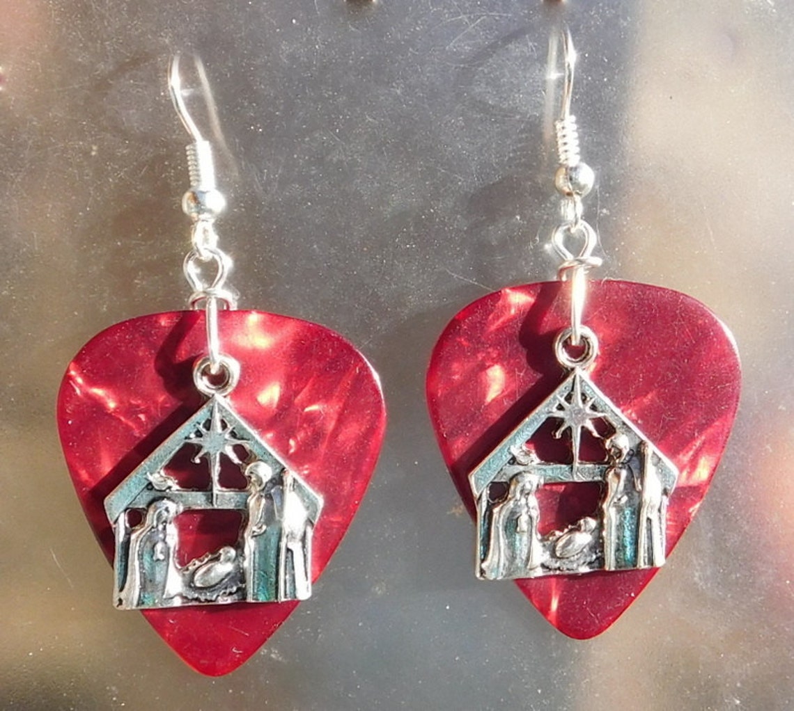 Nativity Scene Earrings Christian Guitar Pick Jewelry Choice Etsy