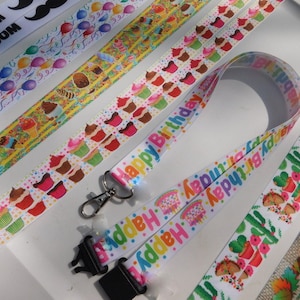 Party  - ID Lanyard Bride Groom Birthday Cinco de Mayo Balloons Pizza Thanksgiving, Single Sided Grosgrain Ribbon, Breakaway