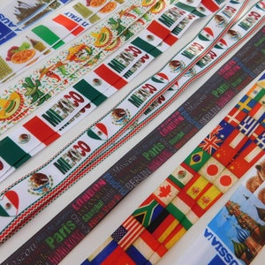 Australia Italy Mexico Russia Flags - ID Lanyard, Lightweight Single Sided Grosgrain Ribbon, Breakaway. Adult Child Size