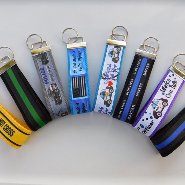 Police Key Fob Wristlet, Thin Blue Line, Blue Lives Matter, Law Enforcement Key Chain Cotton Webbing, Ribbon