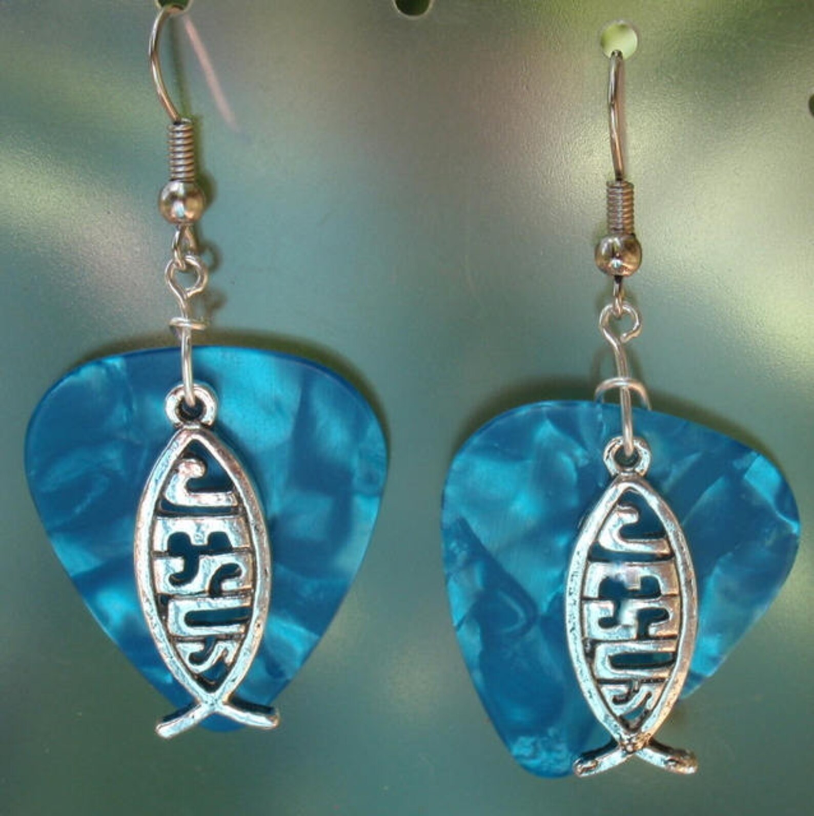 Jesus Fish Earrings Ichthys Christian Guitar Pick Jewelry Etsy