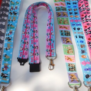 Cute Dogs  - ID Lanyard, Lightweight Single Sided Grosgrain Ribbon, Breakaway, Adult Child Sizes