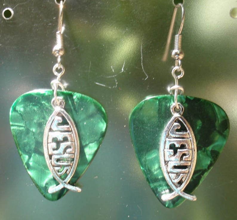 Jesus Fish Earrings Ichthys Christian Guitar Pick Jewelry Etsy