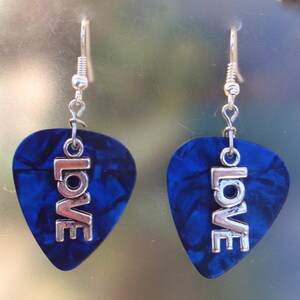 Love Earrings, Sweetheart Guitar Pick Jewelry, Choice 12 Colors, Pierced or Clip On, Bridesmaid Gift, Valentine's Day USA image 4