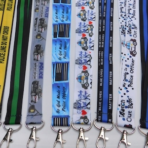 Politie - ID-sleutelhanger, dunne blauwe lijn, Blue Lives Matter, wetshandhaving enkelzijdig grosgrain lint, afgescheiden