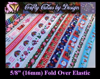 FOE Ribbon - Holiday - 5/8" 16mm - Printed Fold Over Elastic by Yard for Mask Extenders, Hair Ties, Bracelets, Headbands, Trim