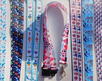 Oceans #2 - Mask Lanyard or ID Lanyard, Whales Dolphins Single Sided Grosgrain Ribbon, Breakaway  , , Adult Child Sizes