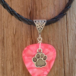 Paw Print Necklace, Animal Lover Guitar Pick Jewelry,Triangle Silver Bail, Custom Color & Size, Gift Pet Lover, Dog, Cat image 4