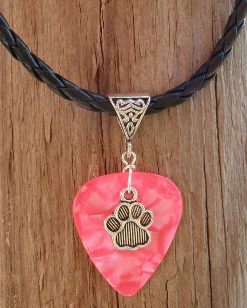 Paw Print Necklace, Animal Lover Guitar Pick Jewelry,Triangle Silver Bail, Custom Color & Size, Gift Pet Lover, Dog, Cat image 4