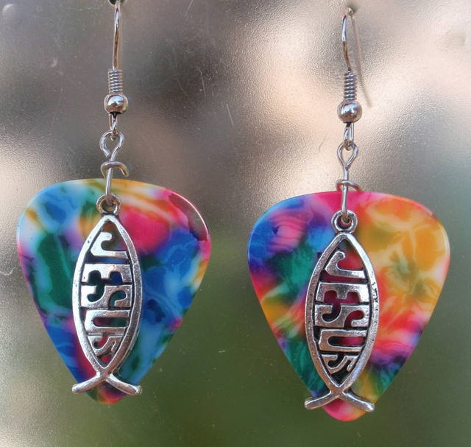 Jesus Fish Earrings Ichthys Christian Guitar Pick Jewelry Etsy