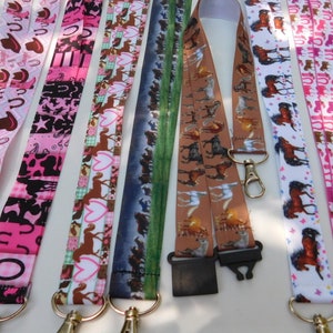Horses  - ID Lanyard, Cowboy, Cowgirl Lightweight Single Sided Grosgrain Ribbon Breakaway, Adult Child Size