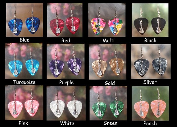 Pierced or Clip On USA Photography Guitar Pick Jewelry Camera Earrings Your Choice of 12 Colors Custom Color /& Style