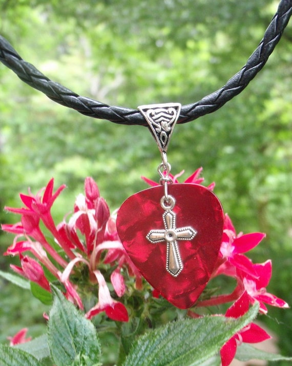Cross Necklace, Christian Guitar Pick Jewelry, Tibetan Silver