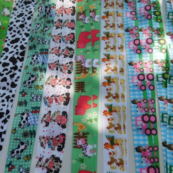 3 Yards - Farm Animals - Grosgrain Ribbon - Your Choice Style - Single Sided 7/8", 1"