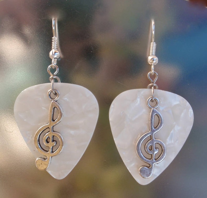 A PAIR OF TIBETAN SILVER MUSICAL NOTE TREBLE CLEF LEVERBACK HOOK - Foto 4