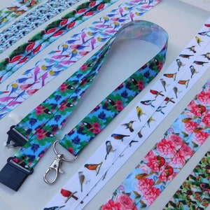 Exotic Birds #2  - ID Lanyard, Cardinals, Goldfinch, Flamingo, Toucan, Hummingbird, Single Sided Grosgrain Ribbon, Breakaway