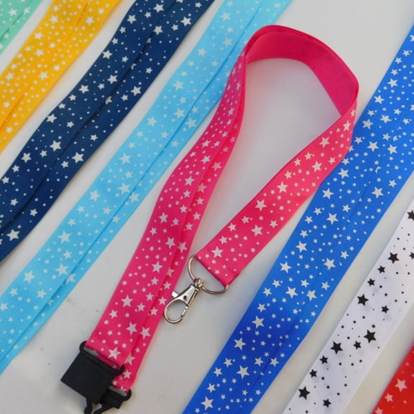 Stars - Mask Lanyard or ID Lanyard, Lightweight Single Sided Grosgrain Ribbon, Breakaway, Adult Child Sizes