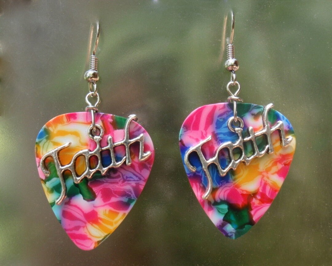 Faith Earrings, Christian Guitar Pick Jewelry Your Choice 12 Choice
