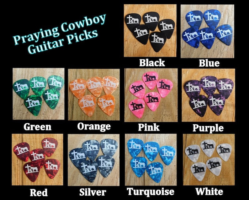 Cowboy Church Necklace, Christian Guitar Pick Jewelry, Braid Bail, Choice Color & Size, Praying Cowboy Horse Kneeling at Cross image 10