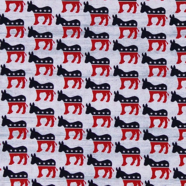 Cotton Democratic Party Donkeys Election Party Your Vote Counts America  Democratic Grey Cotton Fabric Print by the Yard (D756.18)(01852-13)