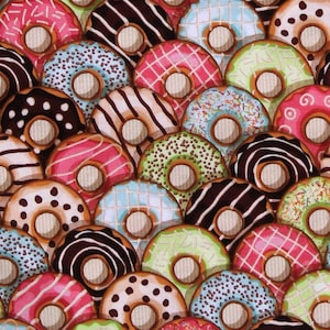 Cotton Doughnuts Donuts Assorted Bakery Treats Sweets Food Multi-Color Cotton Fabric Print by the Yard (114793) D574.85