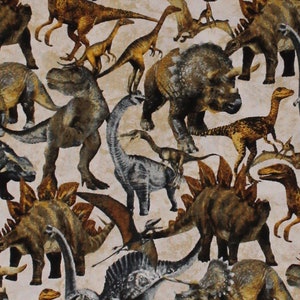 Cotton Dinosaurs Dinos Stonehenge Prehistoric World Kids Tan Cotton Fabric Print by the Yard (24744-12) D587.84