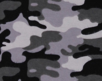 Flannel Camouflage Snow Camo Black White Gray Cotton Flannel Fabric Print by the Yard (64433) D280.46