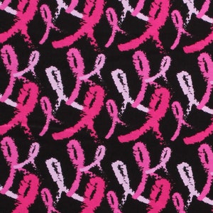 Cotton Breast Cancer Awareness Pink Ribbons on Black Cotton Fabric