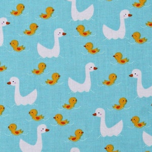 Cotton Ducks Ducklings Swimming Water Farm Animals Birds Blue Cotton Fabric Print by the Yard (FARM-C5919-WATER) D371.66