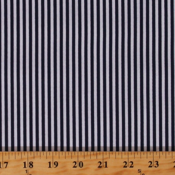 Cotton Navy 1/8" Stripes Striped on White Cotton Fabric Print by the Yard (C495) D148.13