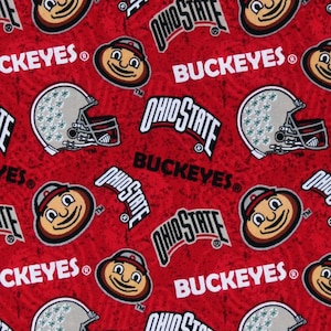 Cotton Ohio State University OSU Buckeyes Brutus Football Helmets Logos Red Tone on Tone College Sports Team Fabric Print by Yard D351.12