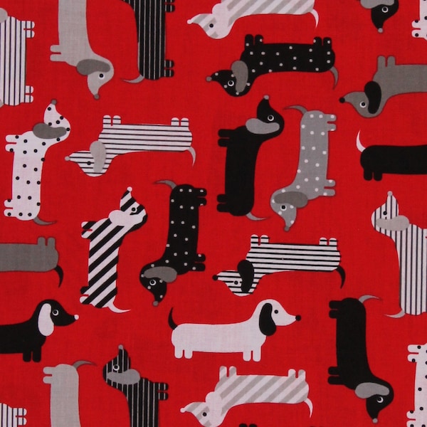 Cotton Red Mod Dogs Dachshunds Urban Zoologie Animals Kids Cotton Fabric Print by the Yard (AAK-15736-3) D474.28