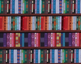 Cotton Books Library Libraries Bookshelves Academic School Multicolor Cotton Fabric Print by the Yard (116647) D693.58