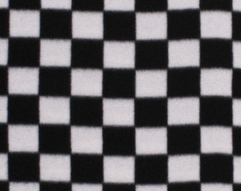 Fleece 1.25" Racing Check Black and White Checks Checkered Fleece Fabric Print by the Yard (A511.40)