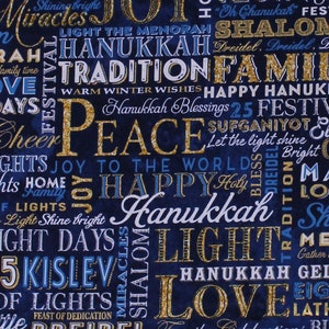 Cotton Happy Hanukkah Stonehenge Jewish Holiday Blue Cotton Fabric Print by the Yard (24779M-46) D404.10 by Northcott Fabrics